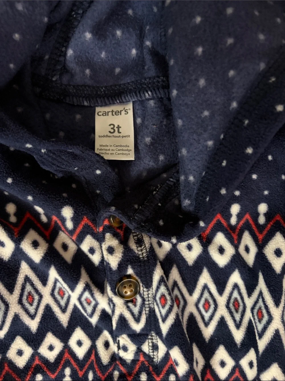 Carter's Navy Hooded Pullover with Geometric Stripe